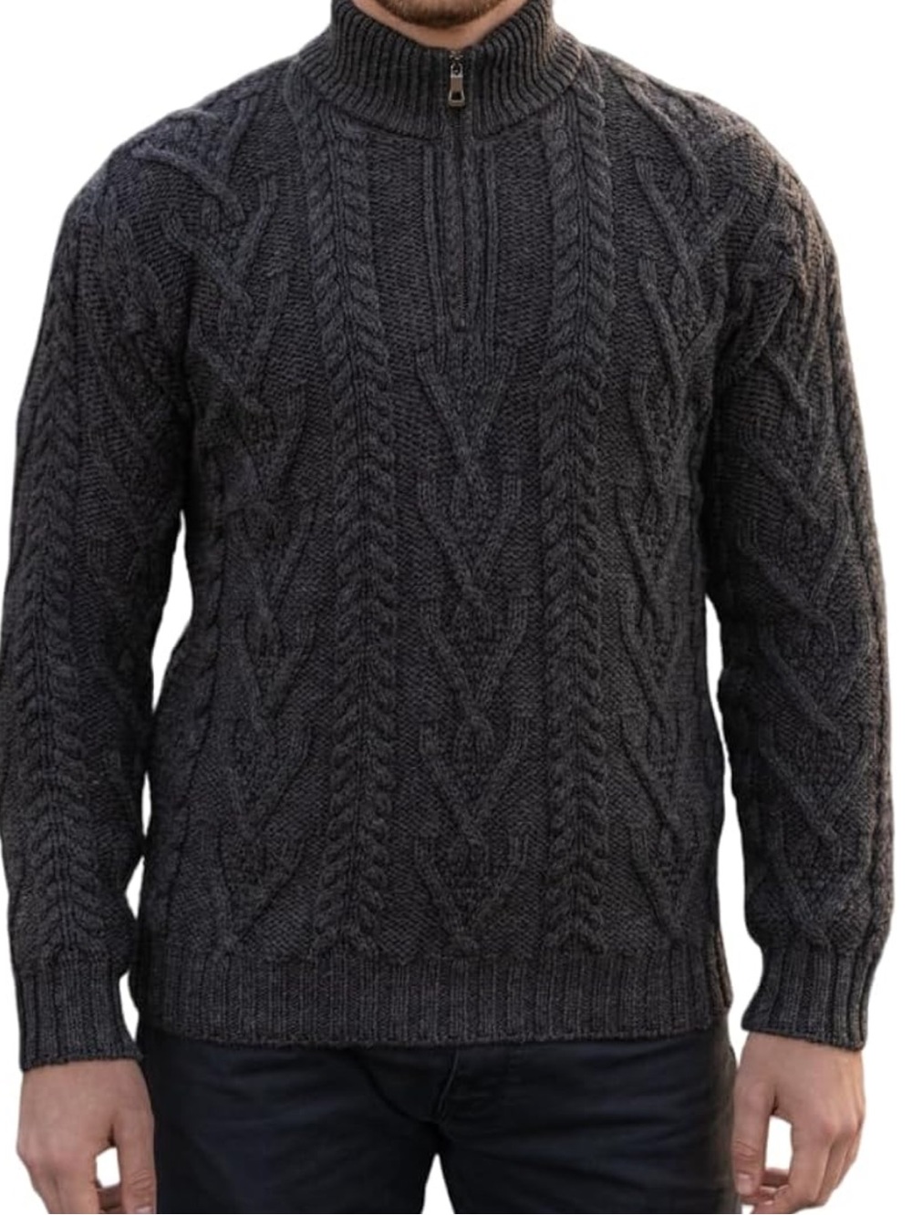 SAOL 100% Merino Wool Mens Zip Neck Fisherman Sweater SM - Picture 1 of 8